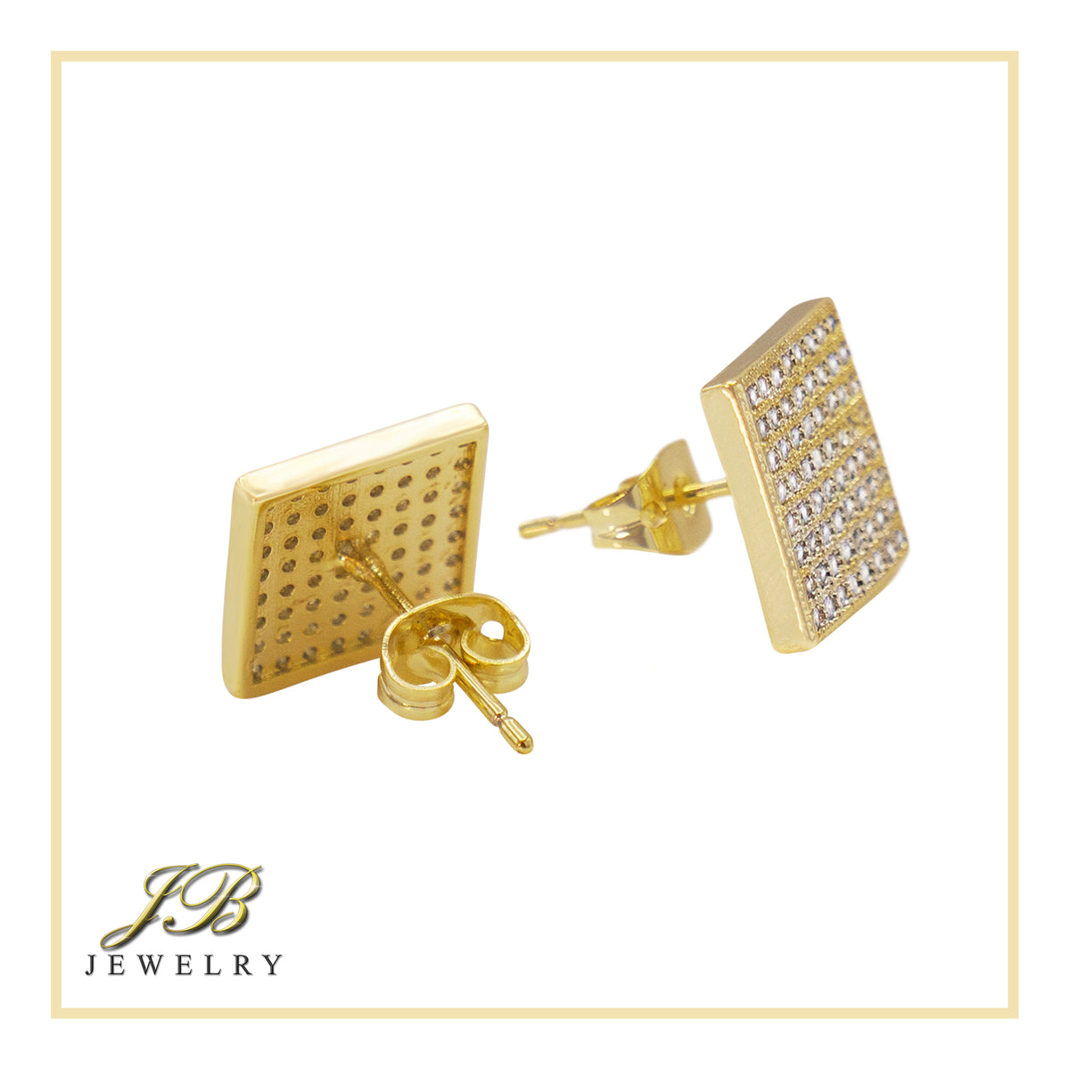 Square 1 Cubic Zirconia Earrings 14K Gold Filled Silver Hip Hop Studs  Jewelry Women Men