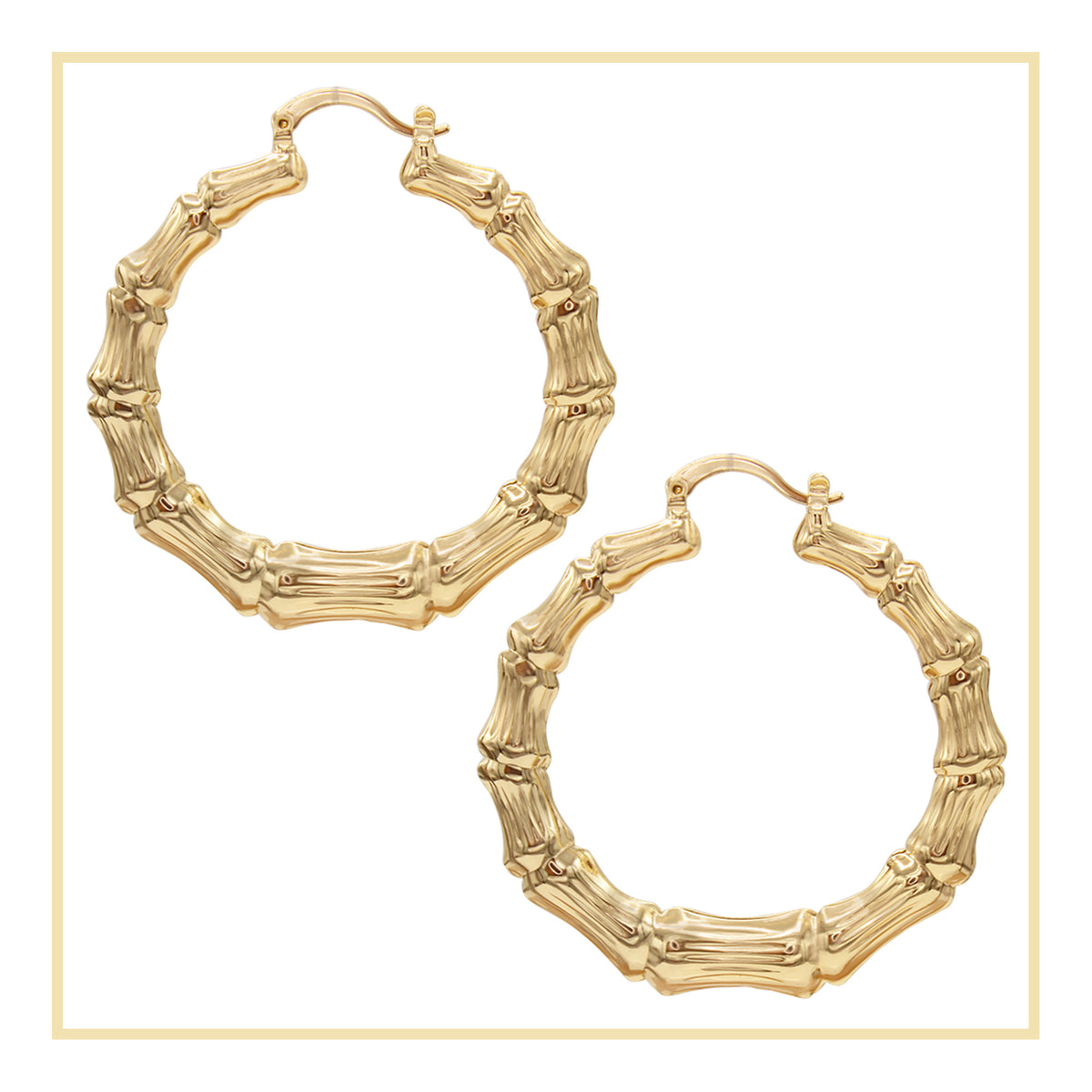 Bamboo Hoop Earrings 14K Gold Plated Women Jewelry 40 mm – JB Jewelry BLVD