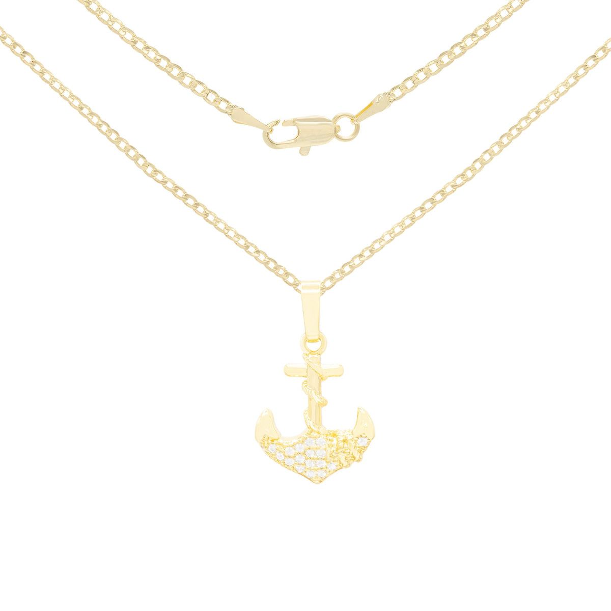 Anchor Cross Cubic Zirconia Pendant 14K Gold Filled Necklace Set