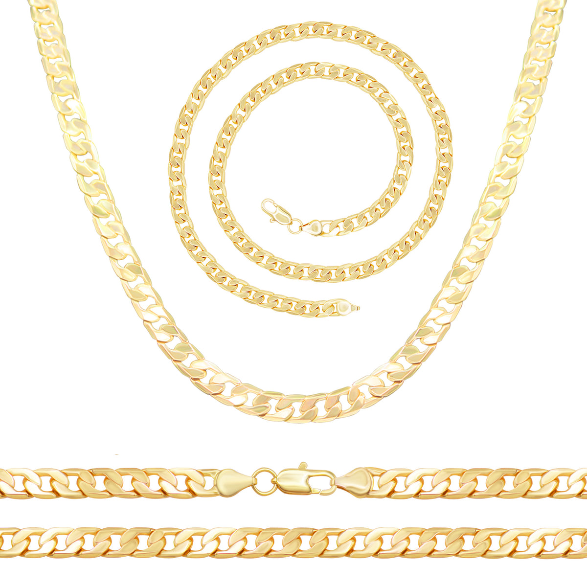 Cuban Link Diamond Cut 14K Gold Filled Necklace 24 Chain and 8.5 Bra – JB  Jewelry BLVD