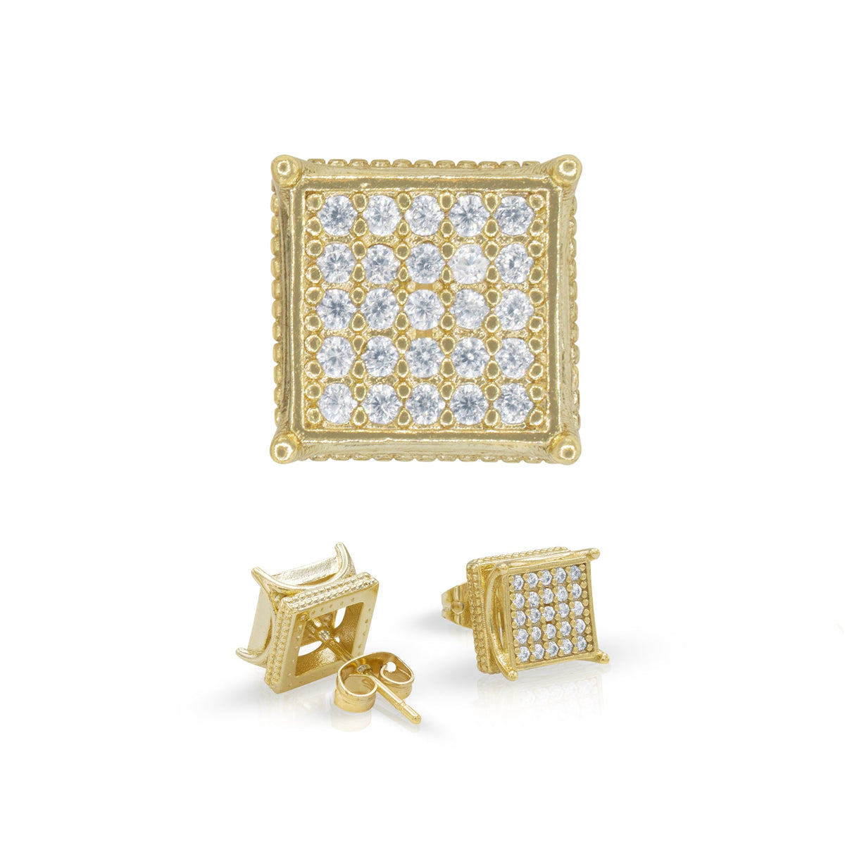 Square 19 Cubic Zirconia Earrings 14K Gold Filled Silver Hip Hop Studs  Jewelry Women Men - Gold