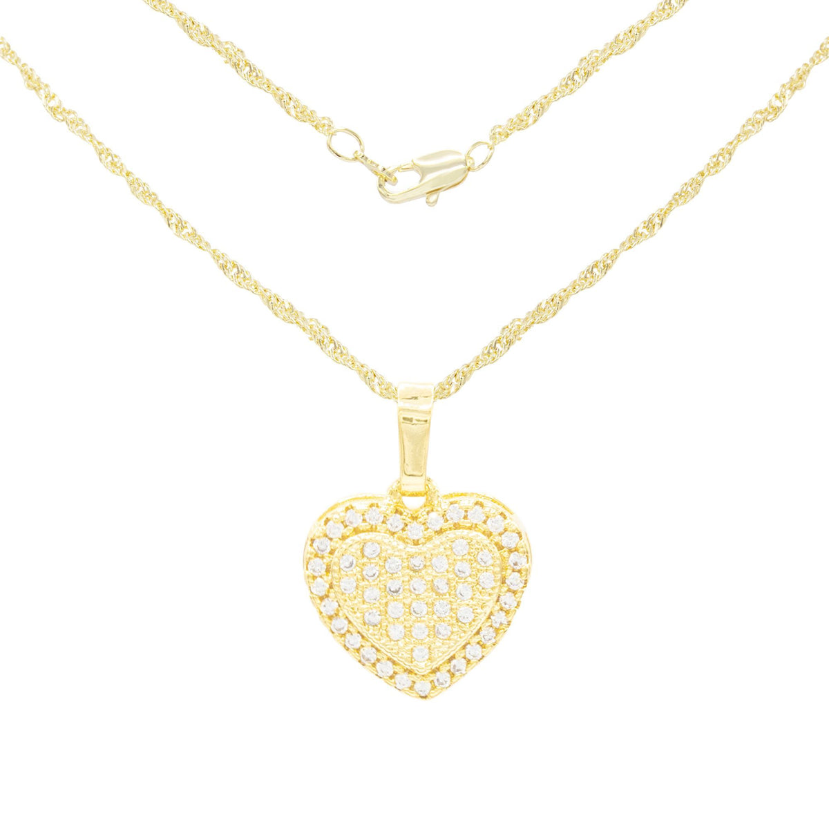 BEBERLINI CZ Heart Pendant 14K Gold Filled Charm Necklace Set