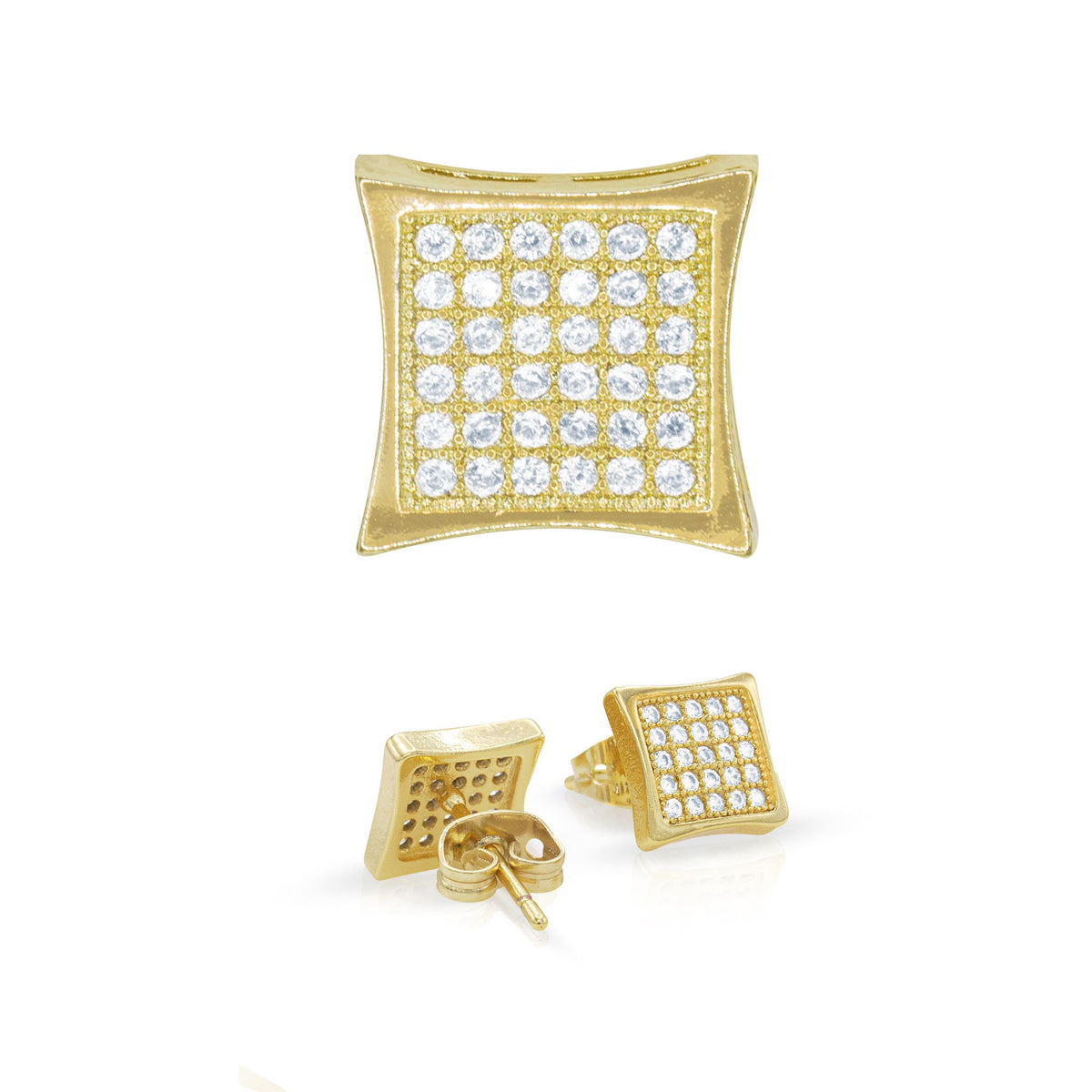 Square 6 Cubic Zirconia Earrings 14K Gold Filled Silver Hip Hop Studs  Jewelry Women Men - Gold