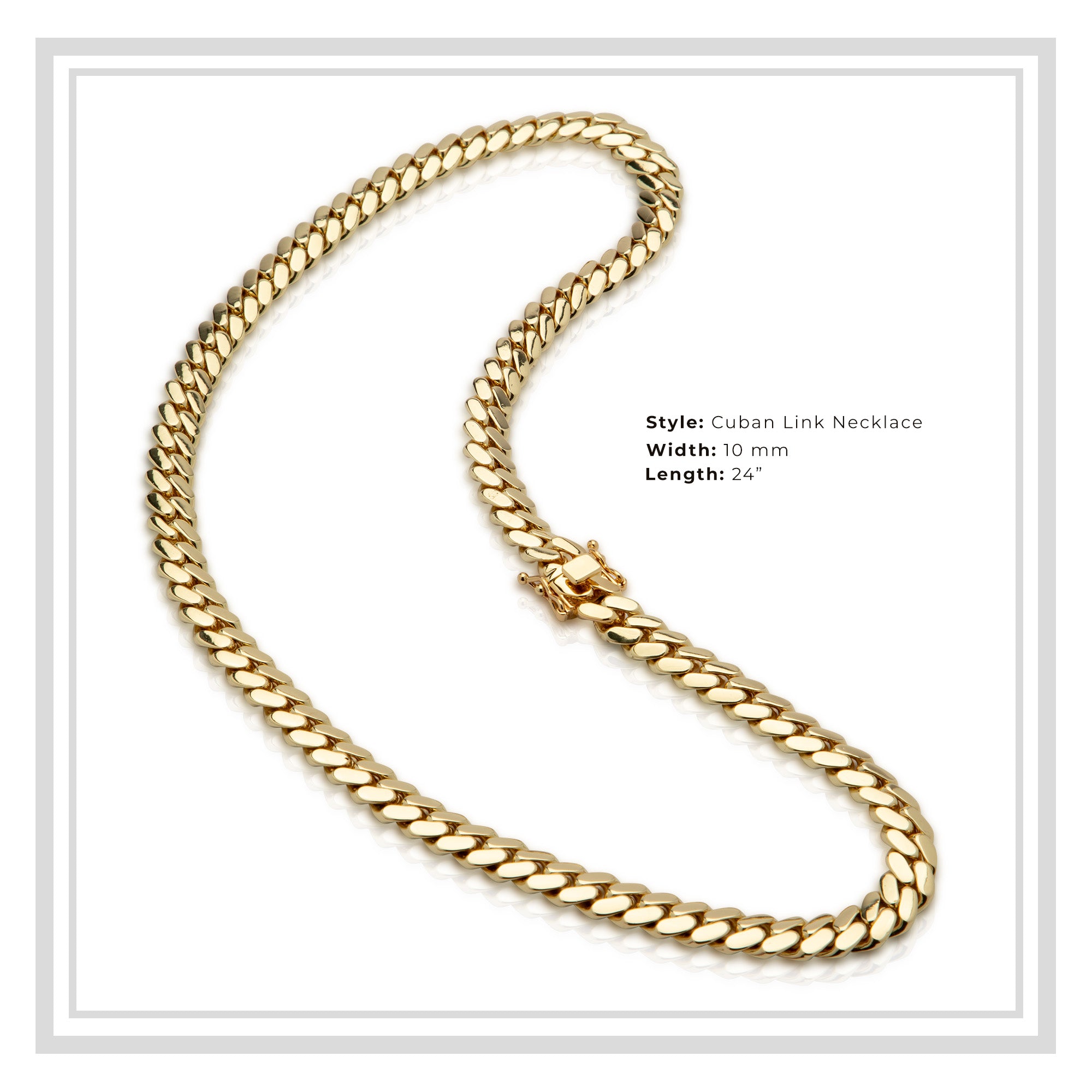 Miami Cuban Link Chain Necklace 14K Gold Premium Plated 10-24 mm Men Jewelry 24 inch