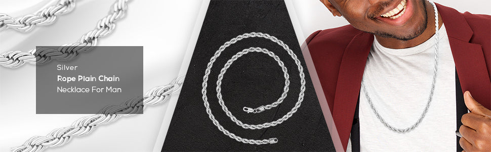 Silver Rope Chain Twisted Link Necklace for Men 18 20 24 30 Length | 2 mm - 7 mm Width 24 / 2 mm