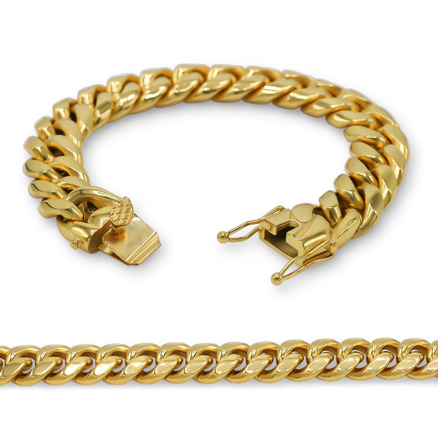 Luxury Men's Gold Covered Heavy Stainless Steel Link Chain Bracelet 22cm