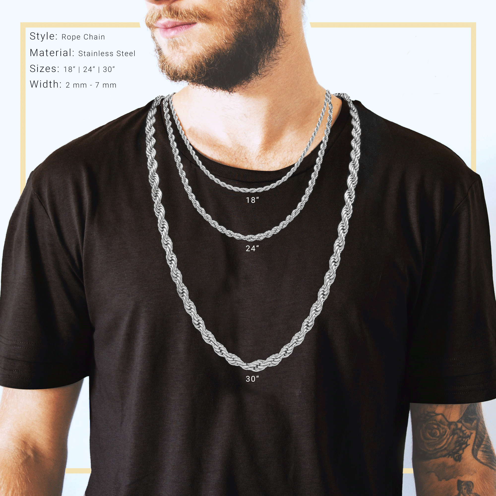 Next Level Jewelry Men Women Sterling Silver Rope Chain Necklace