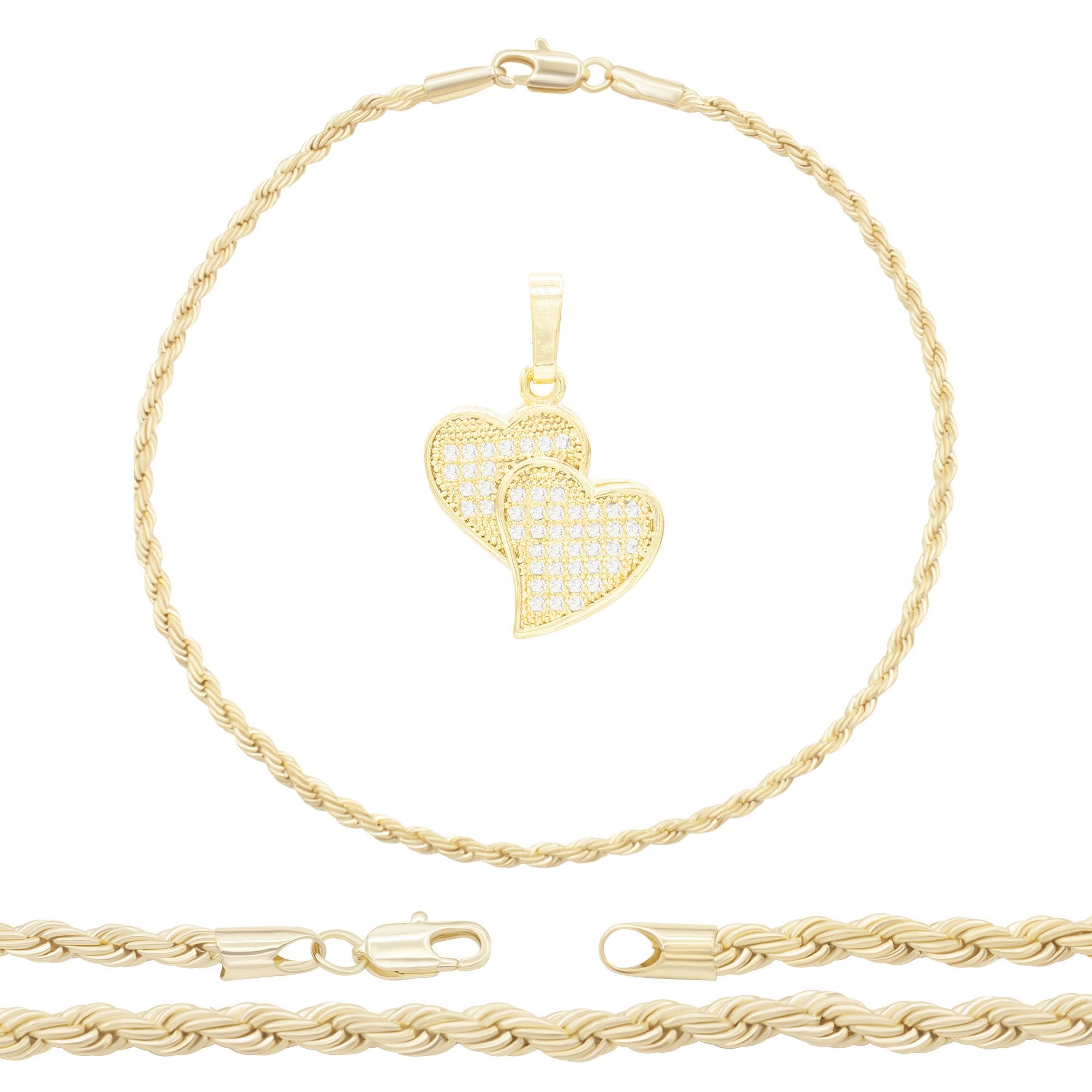 Rope Anklet Heart Pendant Jewelry Set