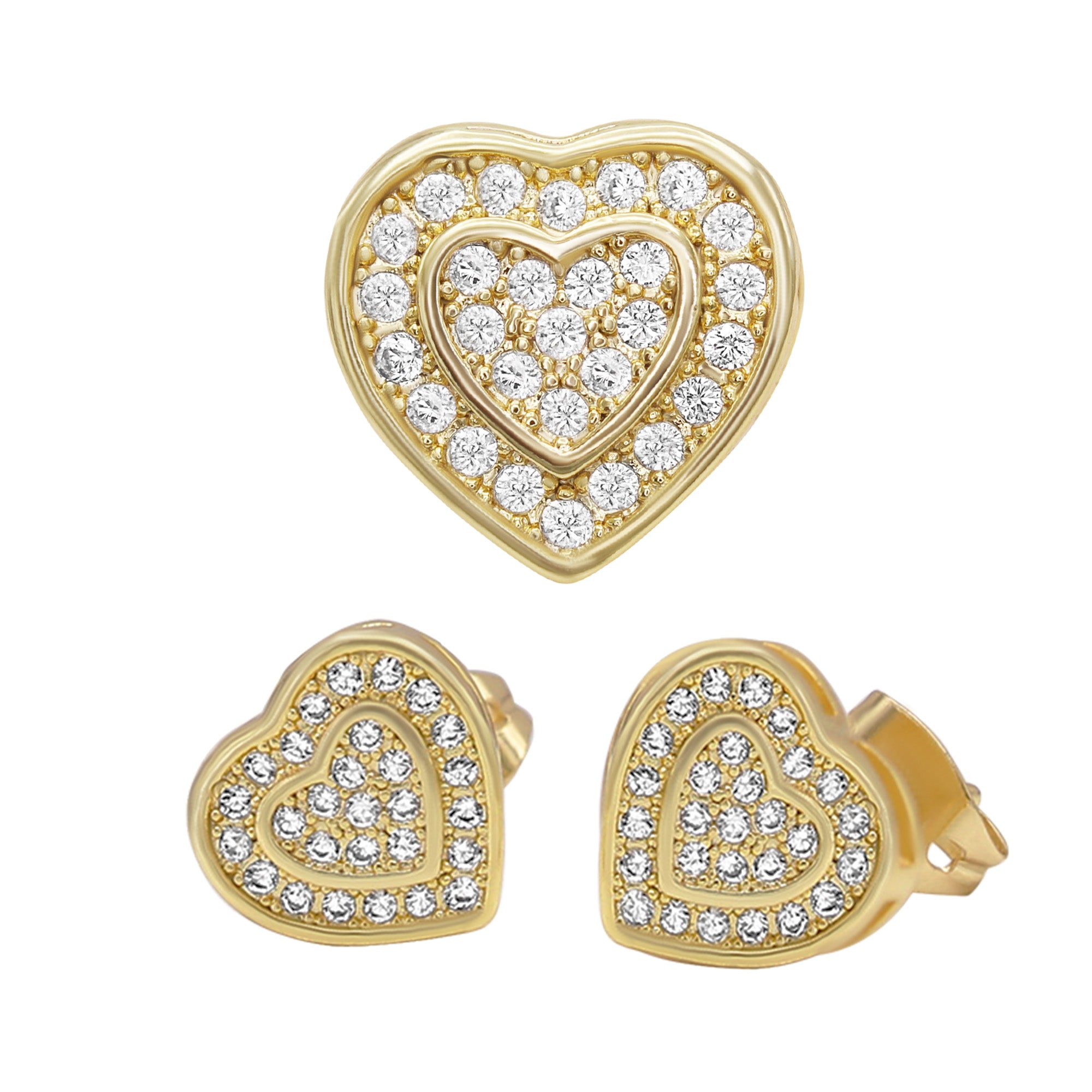 Heart Cubic Zirconia Earrings 14K Gold Filled Hip Hop Studs