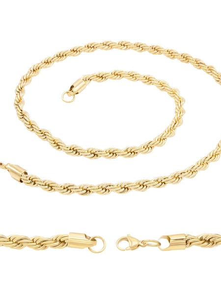 14K Gold Filled Rope Chain Necklace 24 Bracelet 8.5 Set for Men