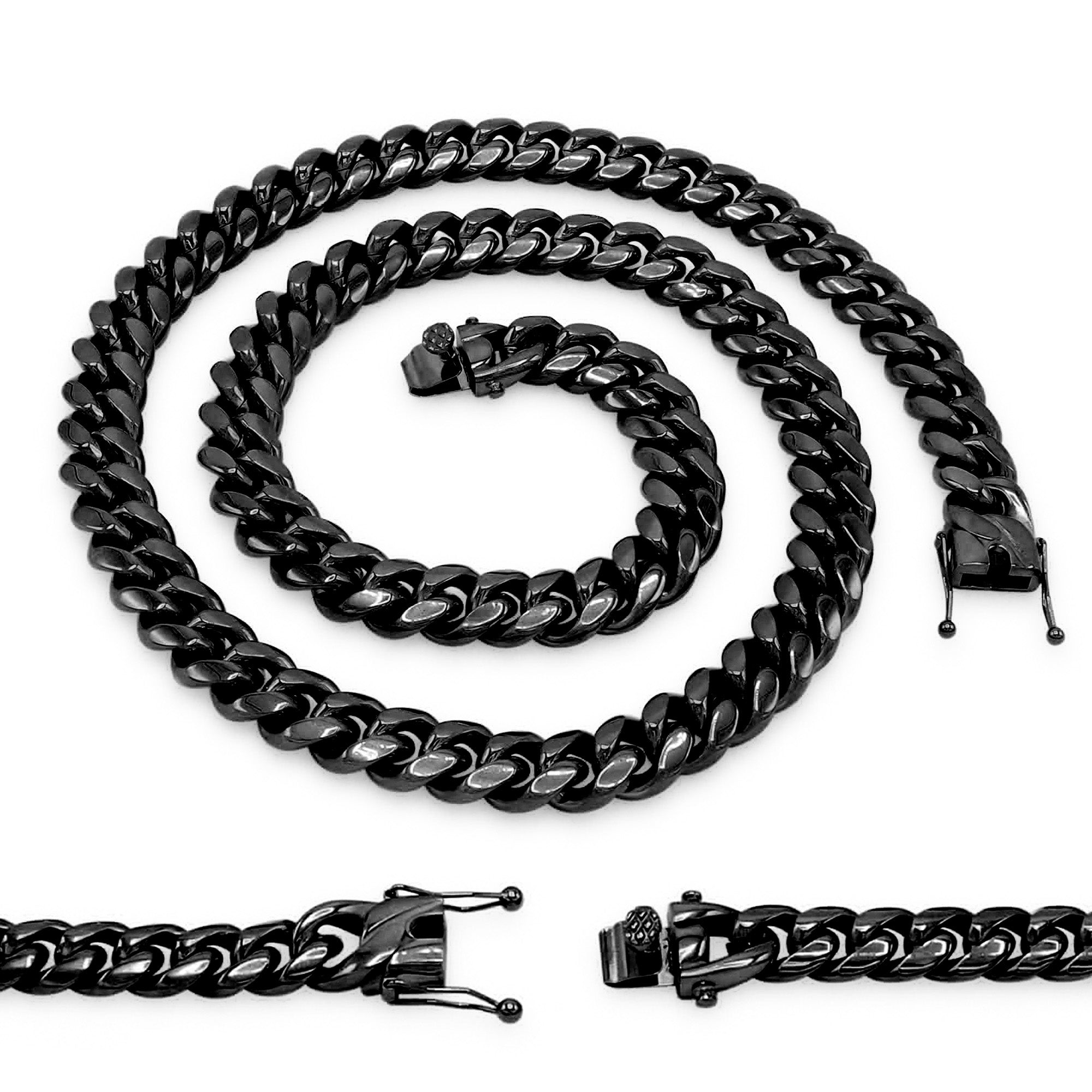 Mens Black Plated Stainless Steel Double Cuban Link Chain Necklace 32 inch