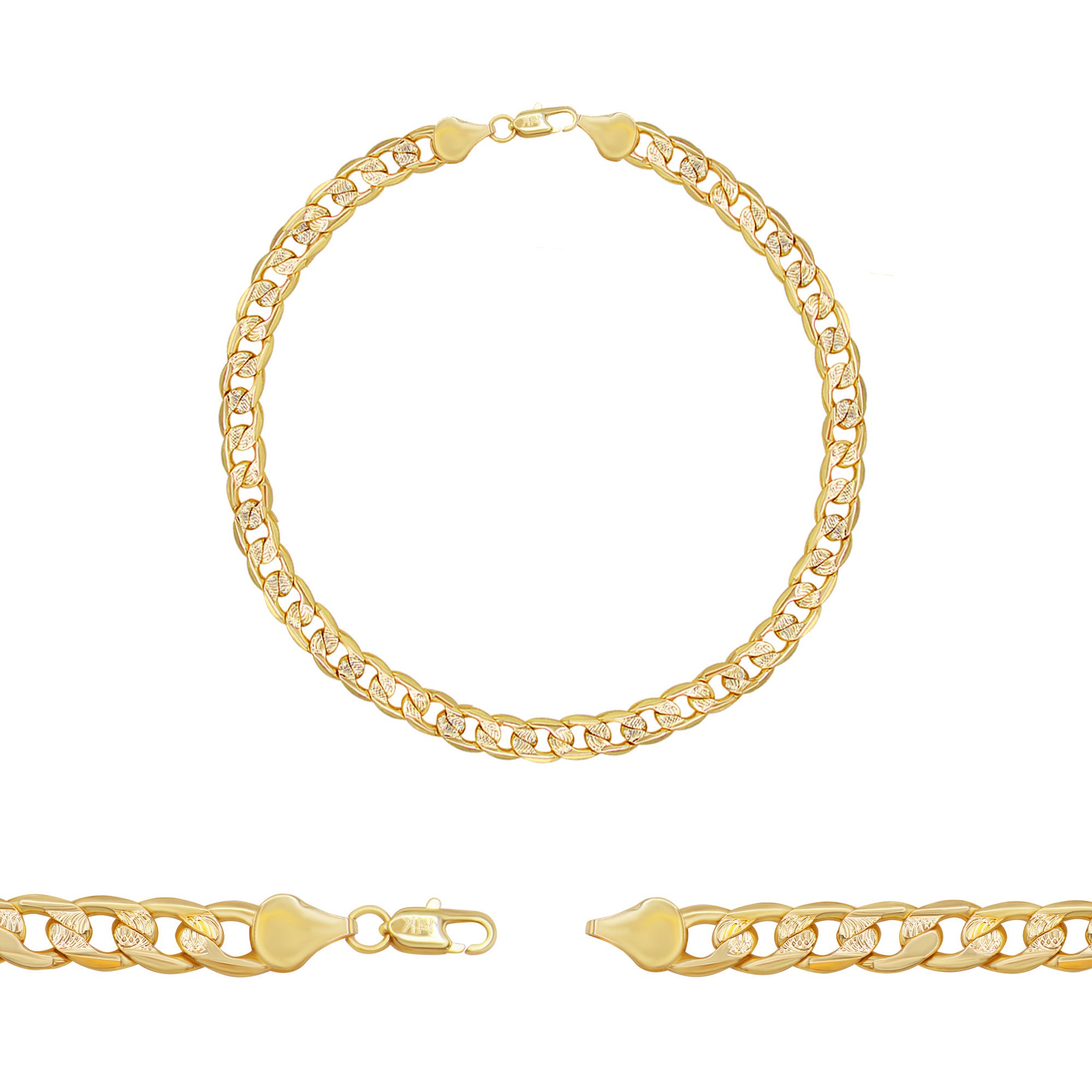 7mm Diamond Cut Franco Bracelet, 14K Gold Mens Bracelet, Solid Gold 8.5 Inches / Luxury Lobster Clasp