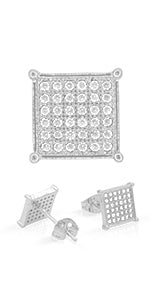 Square 11 Cubic Zirconia Earrings 14K Gold Filled Silver Hip Hop Studs Jewelry Women Men