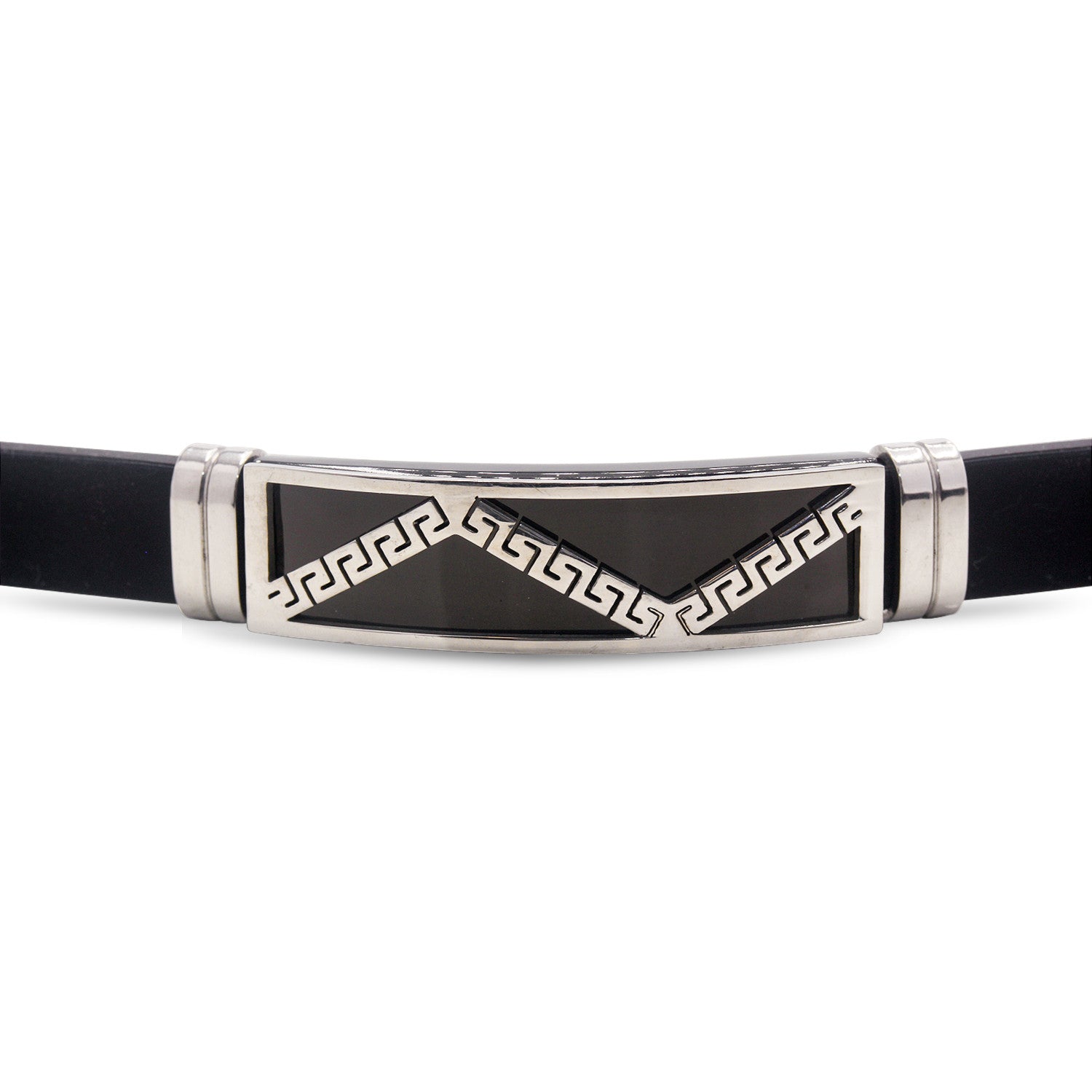 Stainless Steel Black Silver Plated Two Tone Rubber Bracelet